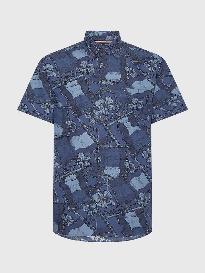 Férfi Tommy Hilfiger Alkalmi fit floral flag print Ingek Sötétkék Színes | HU 1018OKI